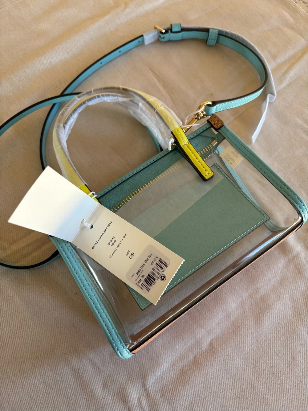 Tory Burch Clear Crossbody with Mint and Yellow Trim